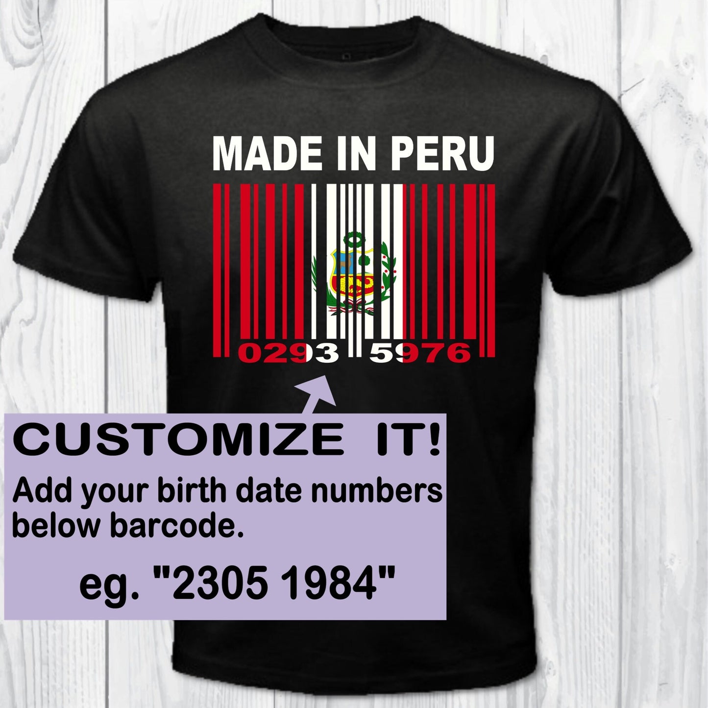 Made In Peru Barcode Flag Personalized T-shirt