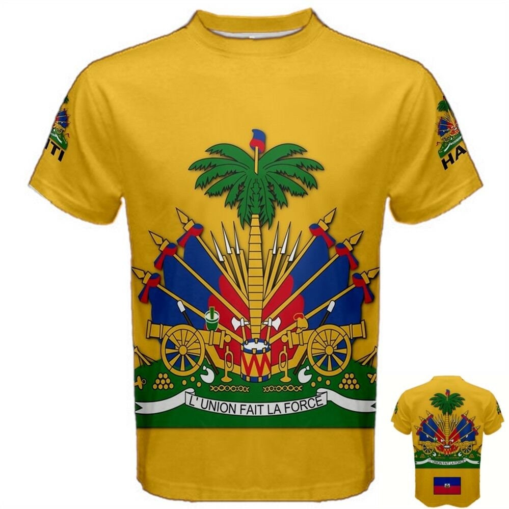 Haitian Flags Coat of Arms T-shirt Colors *Yellow White Red Blue Black