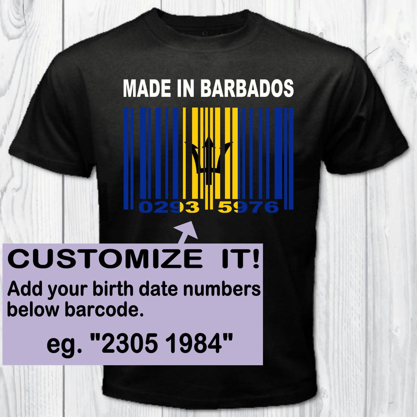 Made in Barbados Barcode Flag Personalized T-shirt