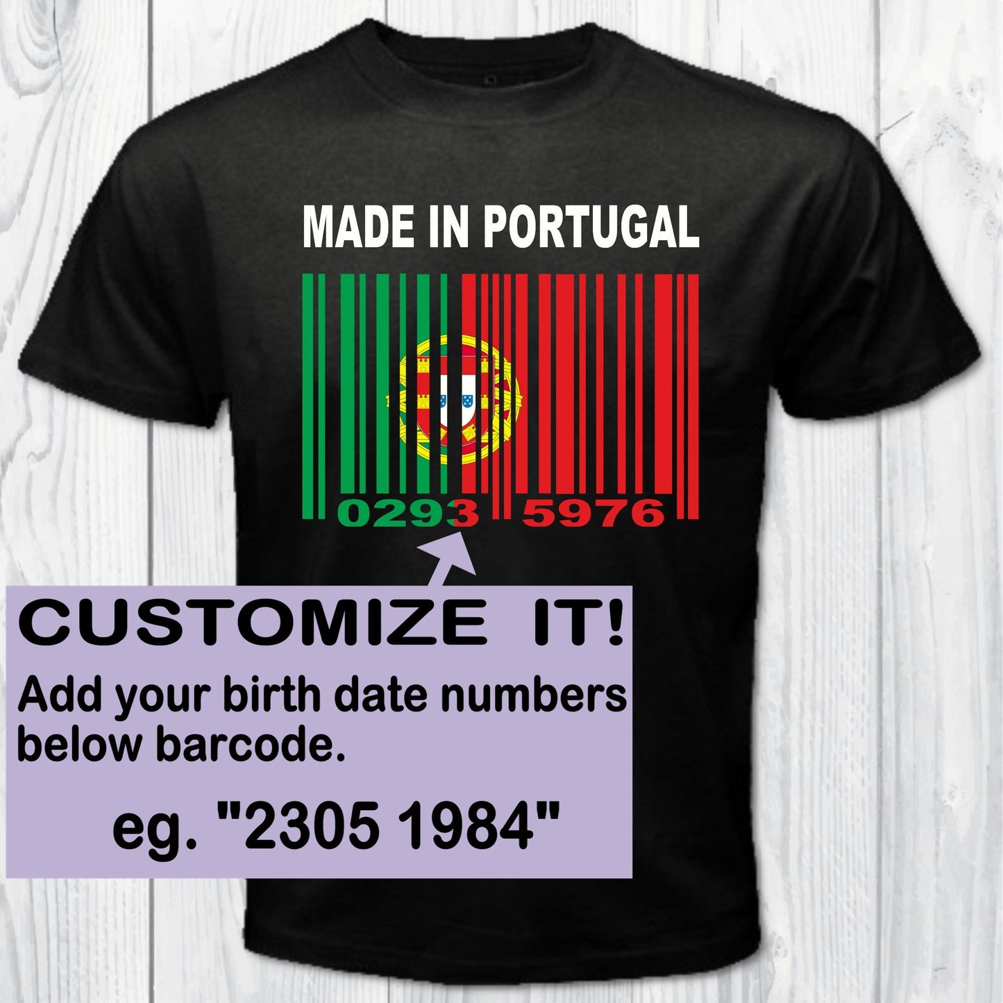 Made in Portugal Barcode Flag Personalized T-shirt