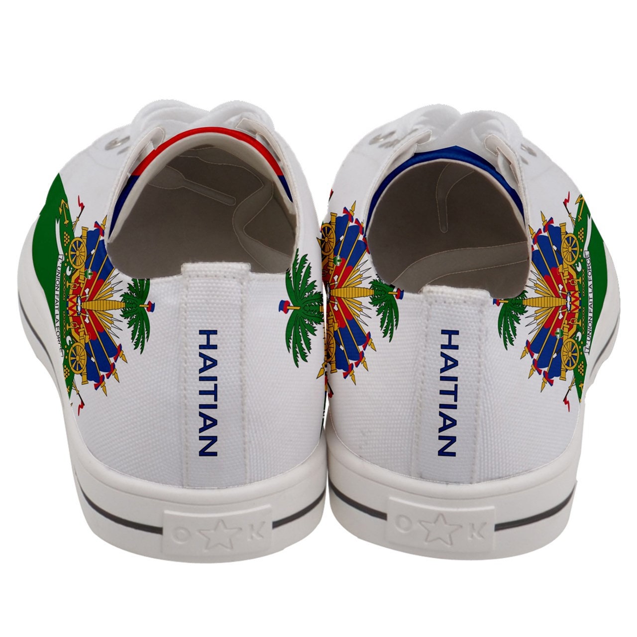 Unique Haiti Flag Coat of Arms Men's and Womens Canvas Sneakers