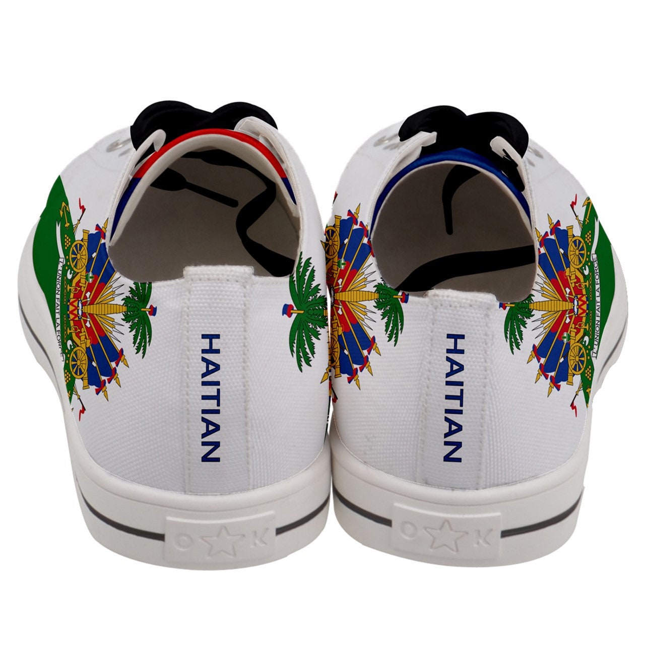 Unique Haiti Flag Coat of Arms Men's and Womens Canvas Sneakers