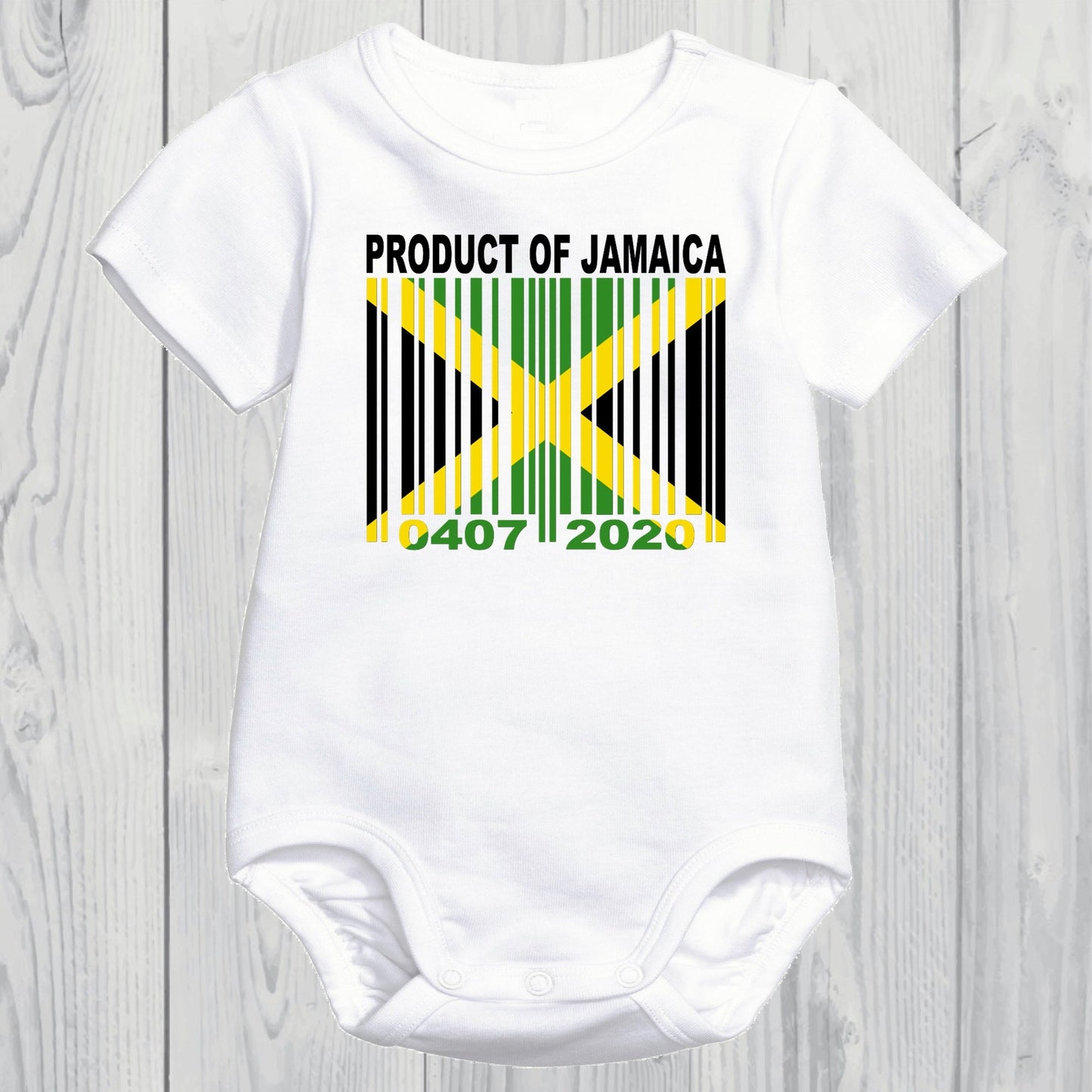 Product of Jamaica Newborn Baby Onesie With Custom Birth date