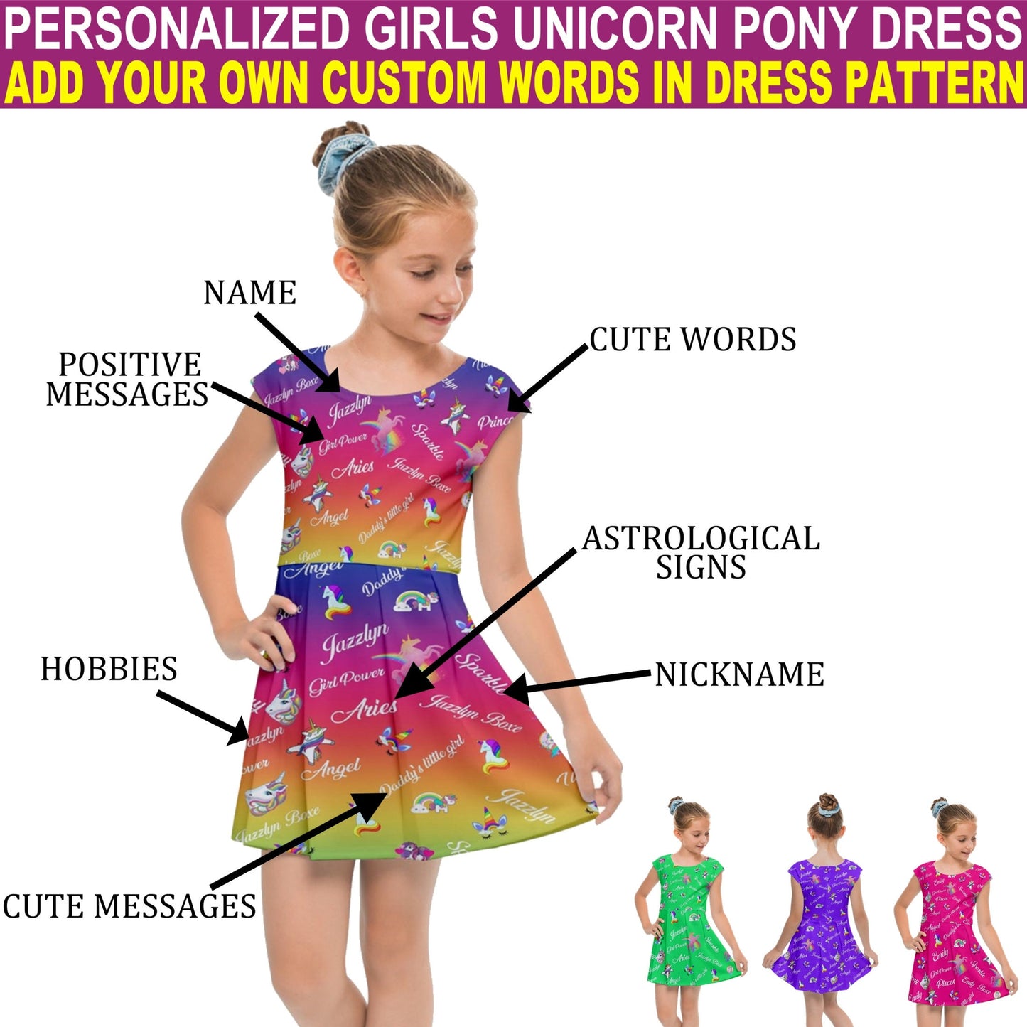 Add Your Own Text To These Amazing and Unique Unicorn Custom Girls Dress