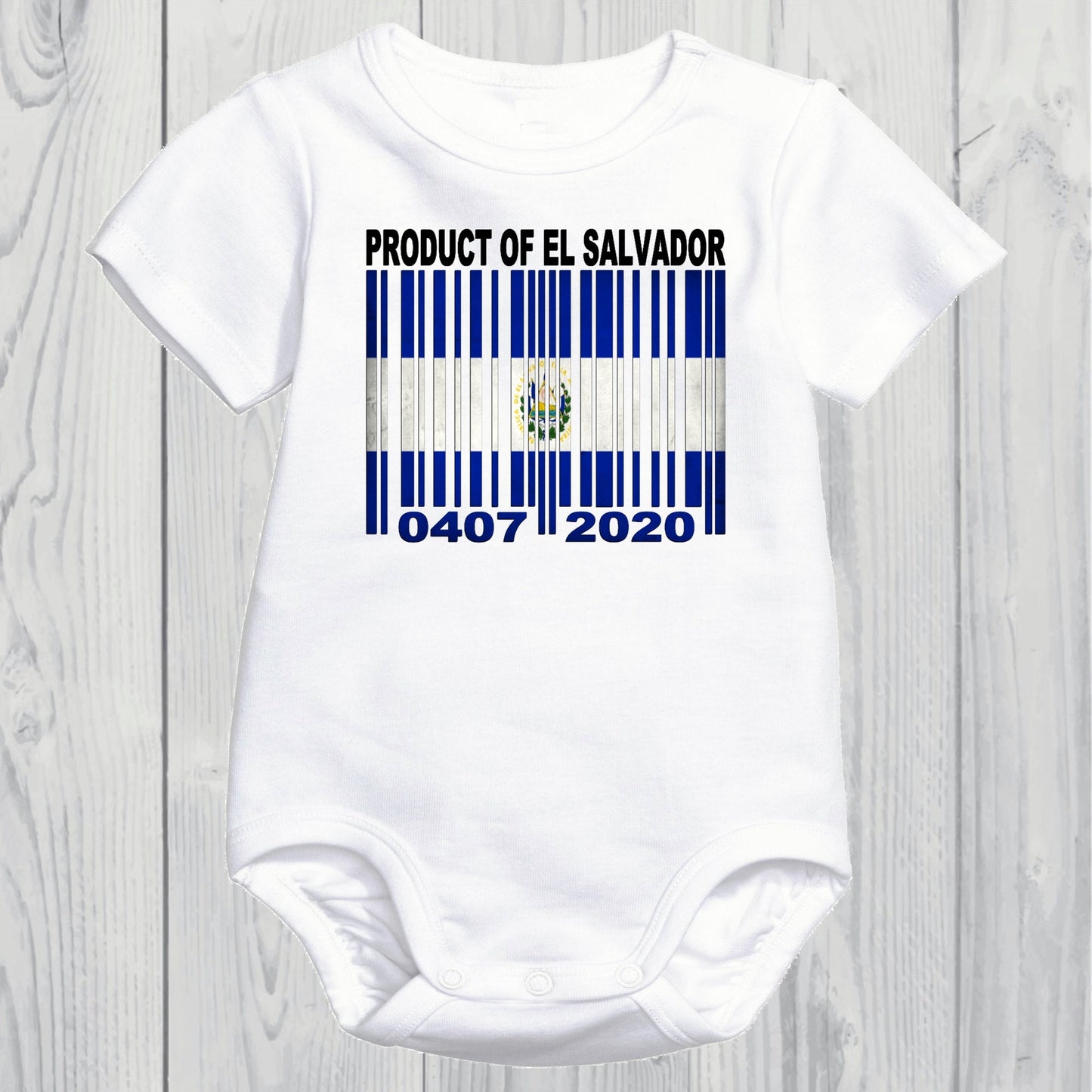 Product of El Salvador Newborn Baby Onesie With Custom Birth date