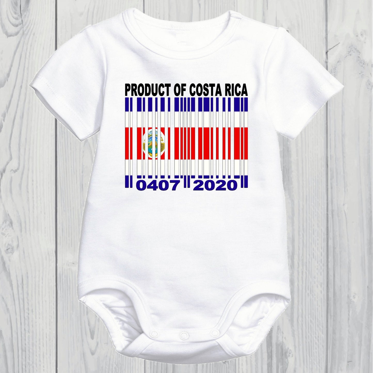 Product of Costa Rica Newborn Baby Onesie With Custom Birth date