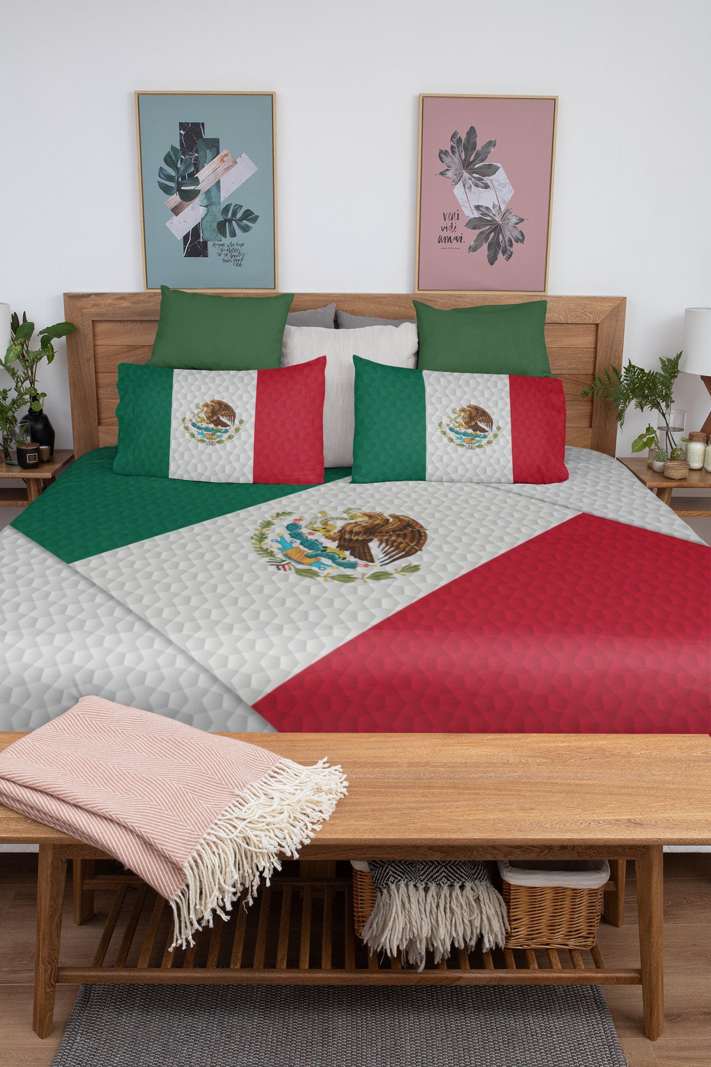Mexico National Flag Duvet Cover & 2 Matching Pillow Cases Bed Set