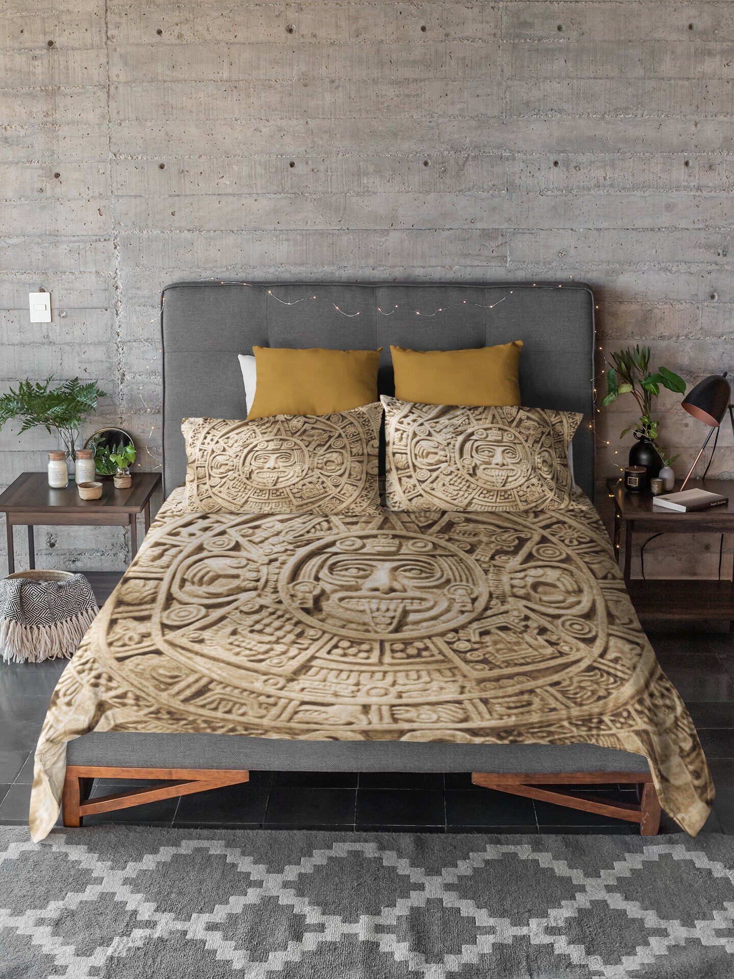Aztec Sunstone Calendar Duvet Cover & 2 Matching Pillow Cases Bed Set