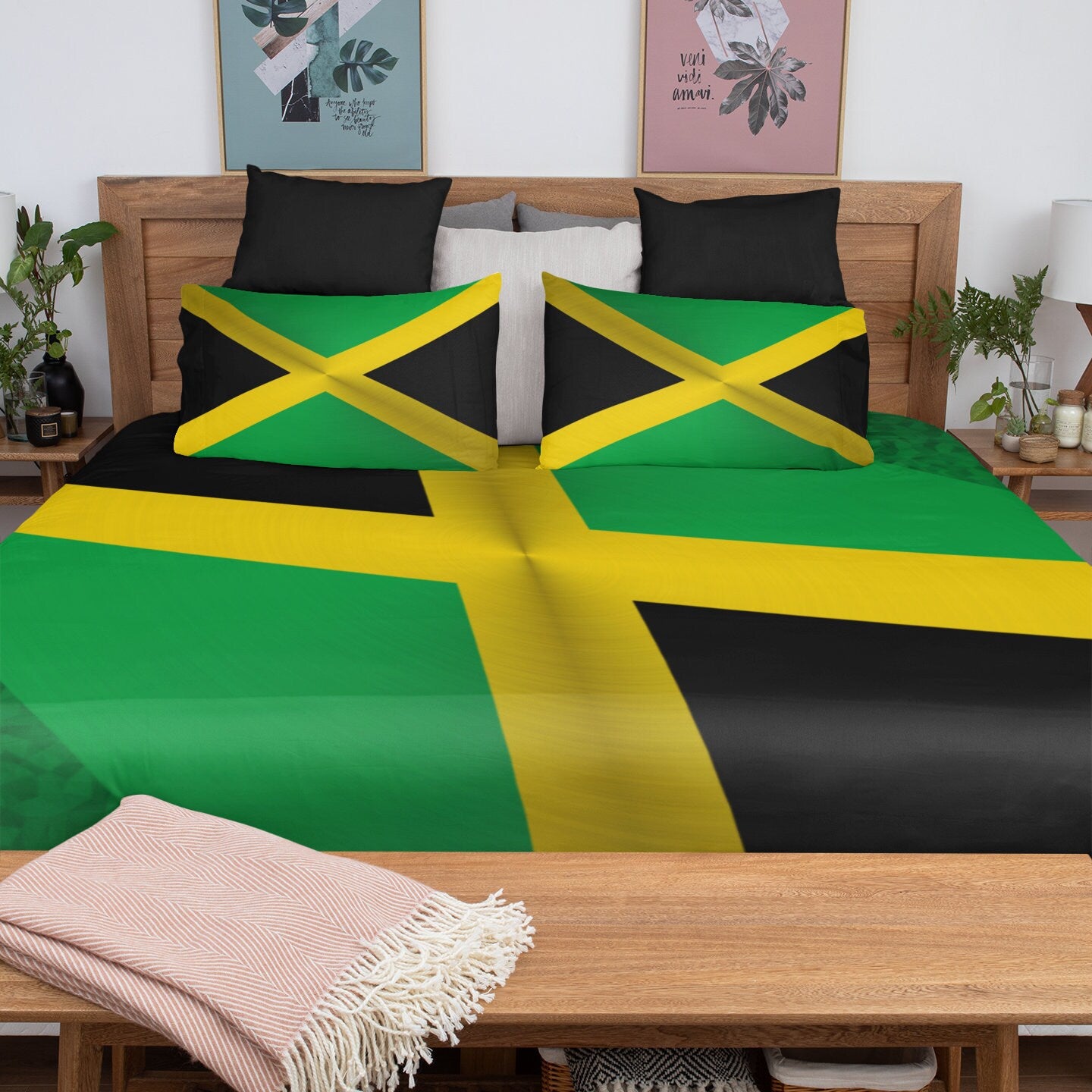 Jamaican National Flag Duvet Cover & Matching Pillow Cases Bed Set