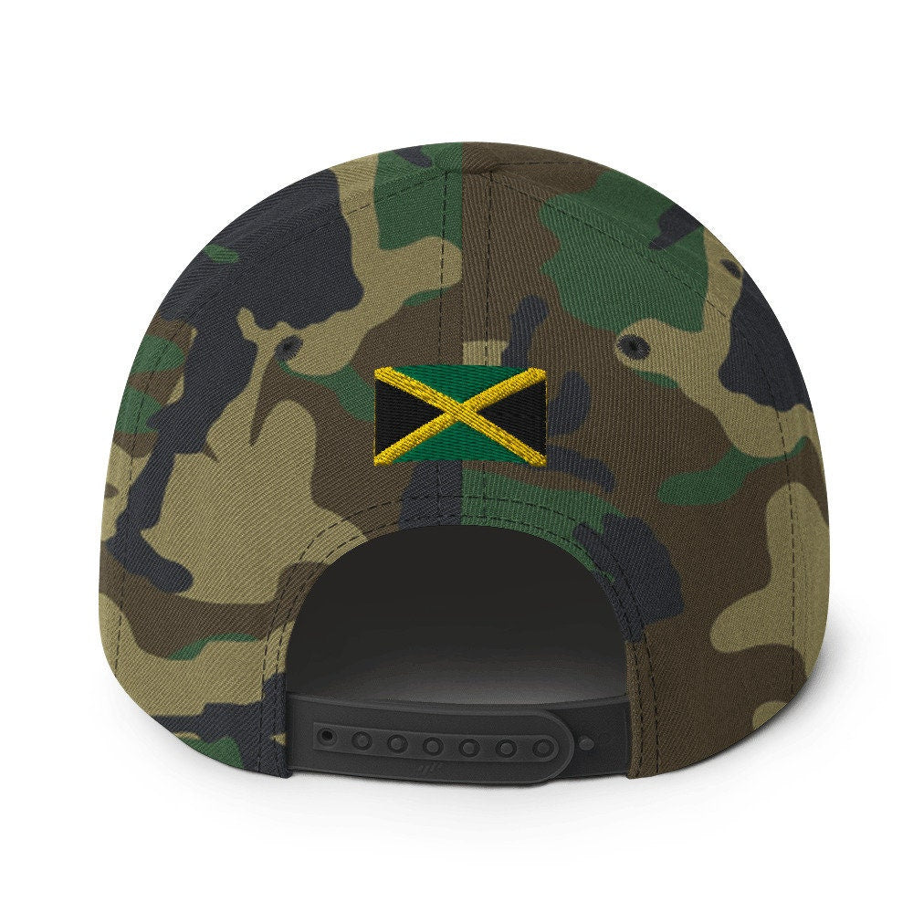 JAMDOWN Jamaican Flag Green Camo or Black Snapback Hat