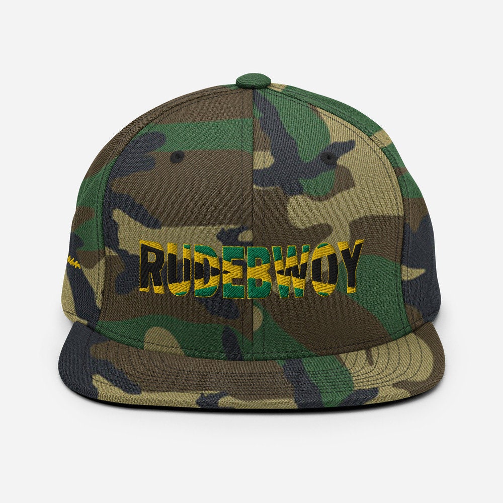 RUDEBWOY Jamaican Flag Wah Gaan Black or Camo Green Snapback Hat