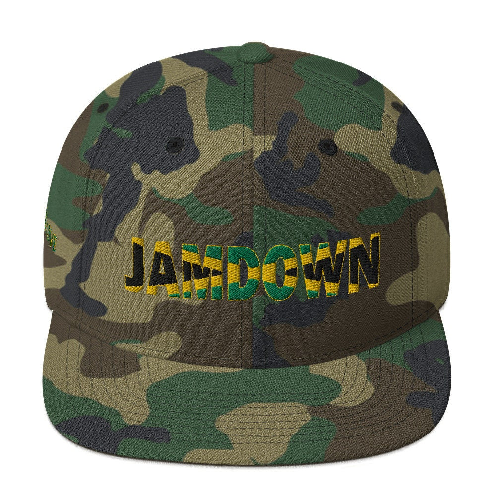 JAMDOWN Jamaican Flag Green Camo or Black Snapback Hat