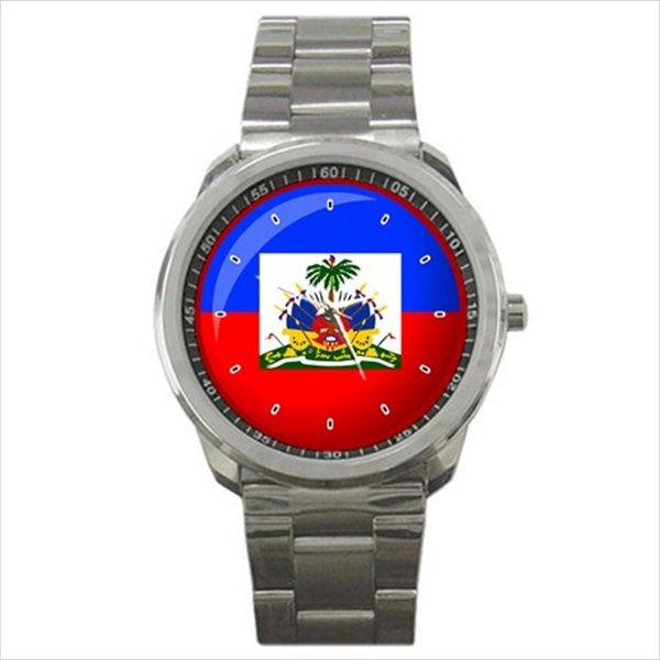 Haiti Flag Stainless Steel Silver or Black Metal Mens Photo Watch