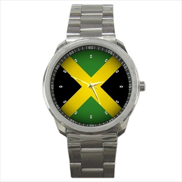 Jamaica Flag Stainless Steel Silver or Black Metal Mens Photo Watch