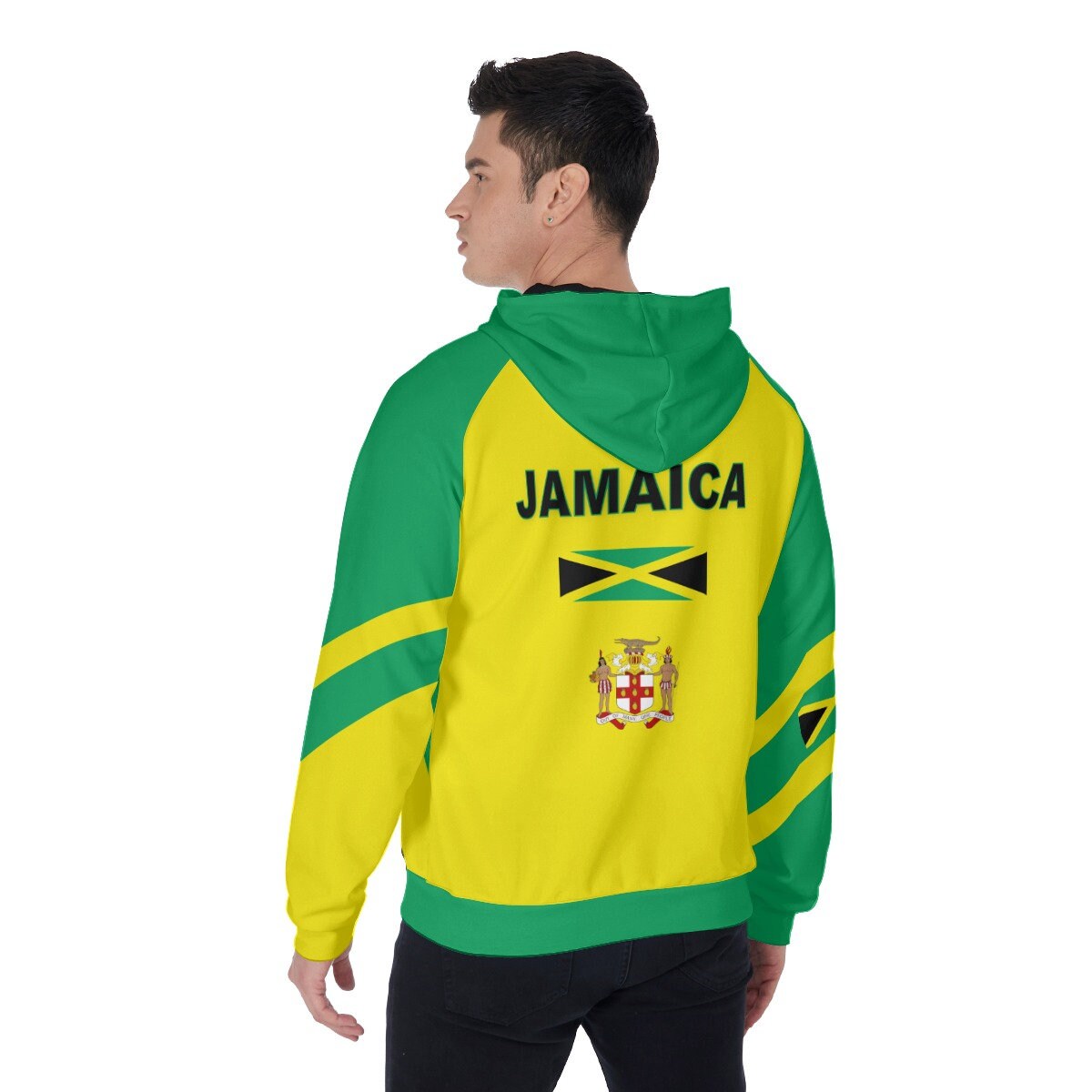 JAMAICA FLAG Men's Raglan Drawstring Zip Up Hoodie