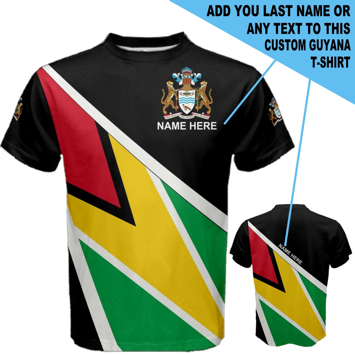 Custom Name Guyana Guyanese Coat of Arms Flag T-shirt