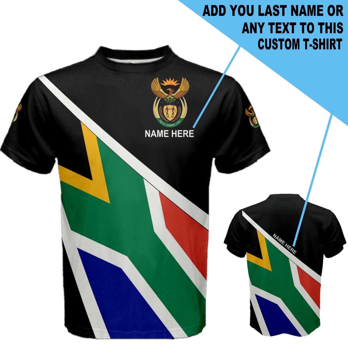 Custom Name South Africa Coat of Arms Flag T-shirt