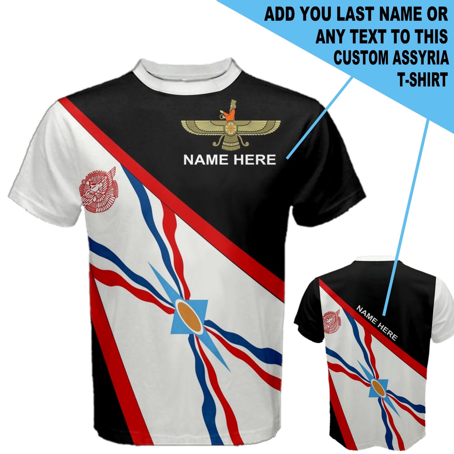 Custom Name Aššur Assyrian Empire Flag T-shirt