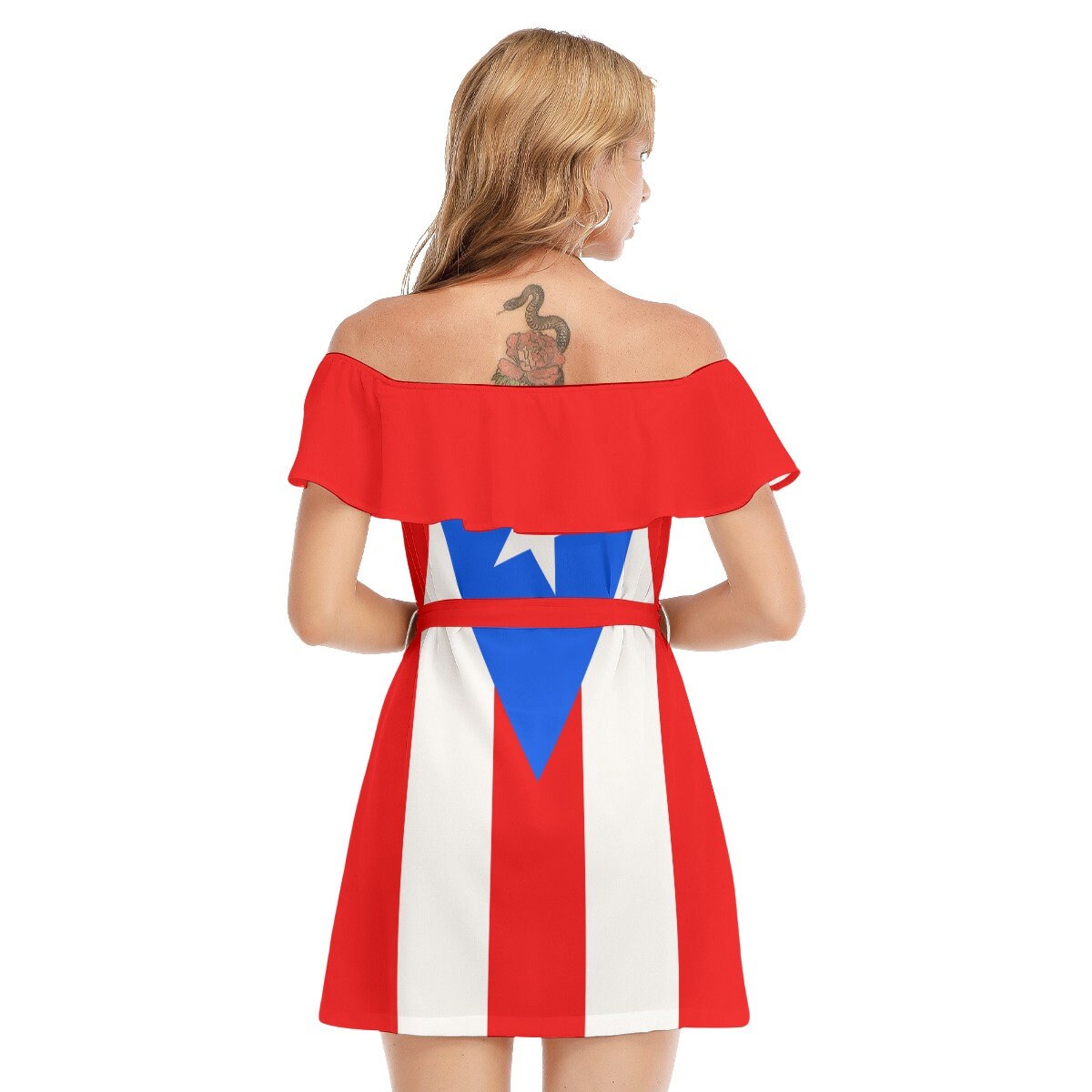 Puerto Rican Frog Women's Off-shoulder Dress With Ruffle