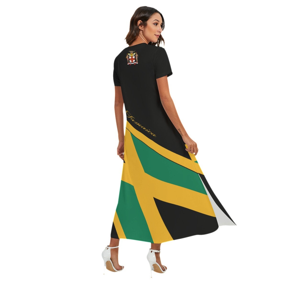 Jamaica Cross Flag Elegant Women's Party Dress With Side Slit