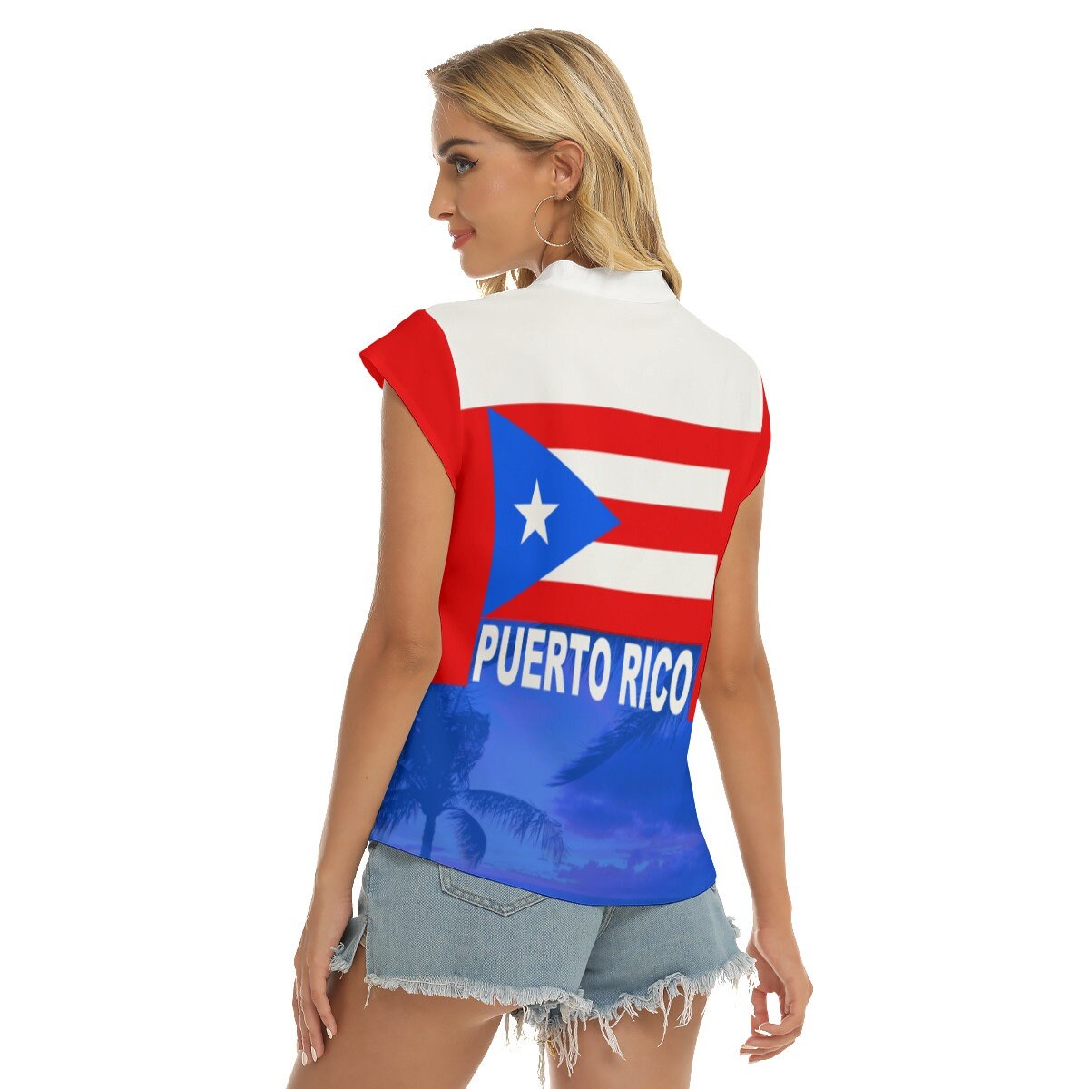 Puerto Rico Women's Stacked V-neck Short Sleeve Blouse