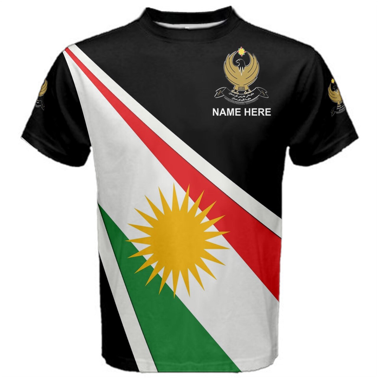 Custom Name Kurdistan Flag Coat of Arms Men's or Kids T-shirt
