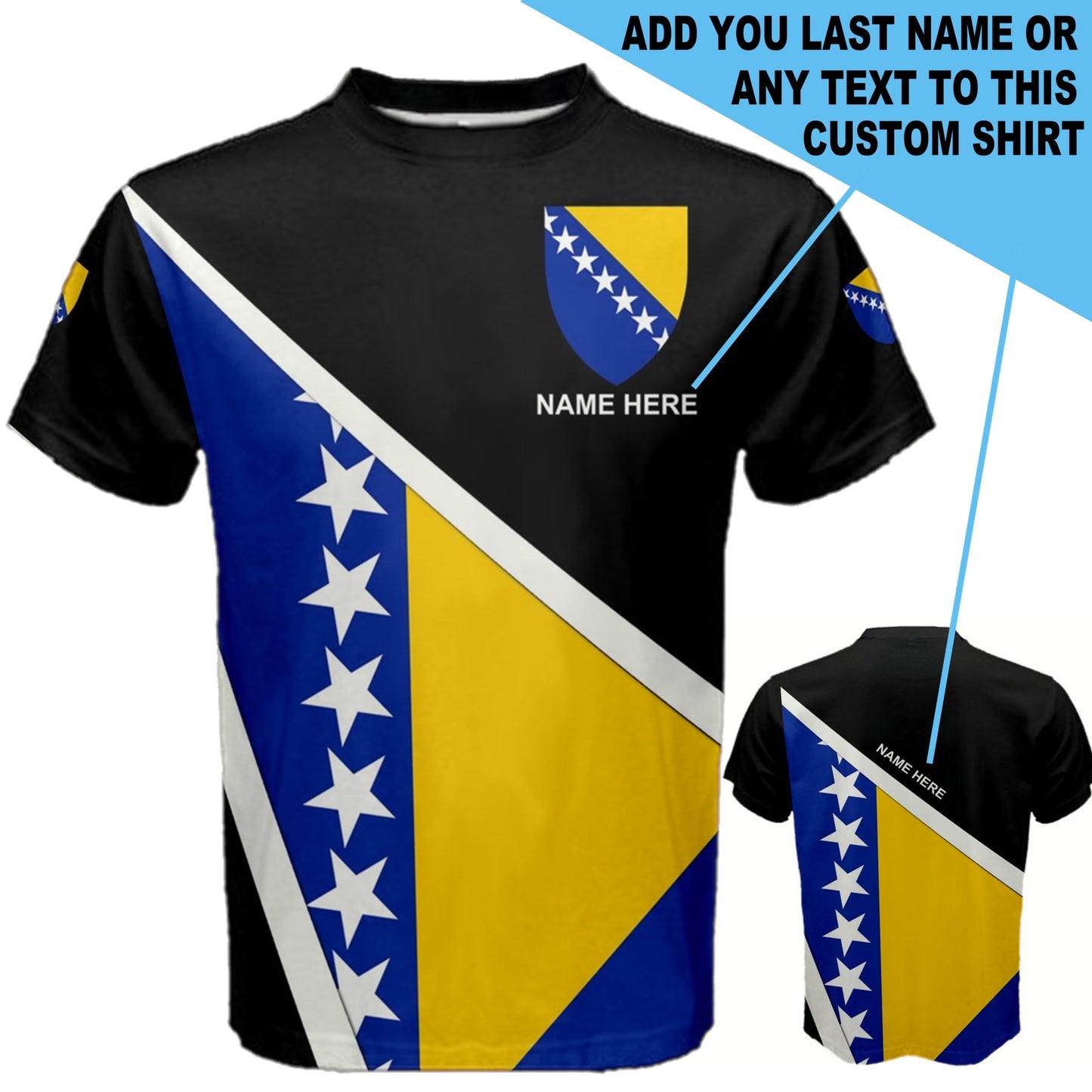 Custom Name Bosnia and Herzegovina Flag Coat of Arms Men's or Kids T-shirt