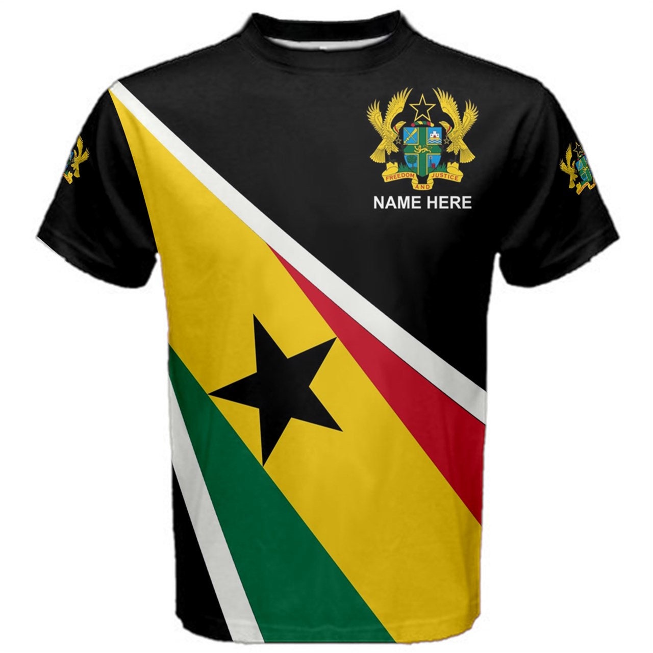 Custom Name Ghana Flag Coat of Arms Men's or Kids T-shirt