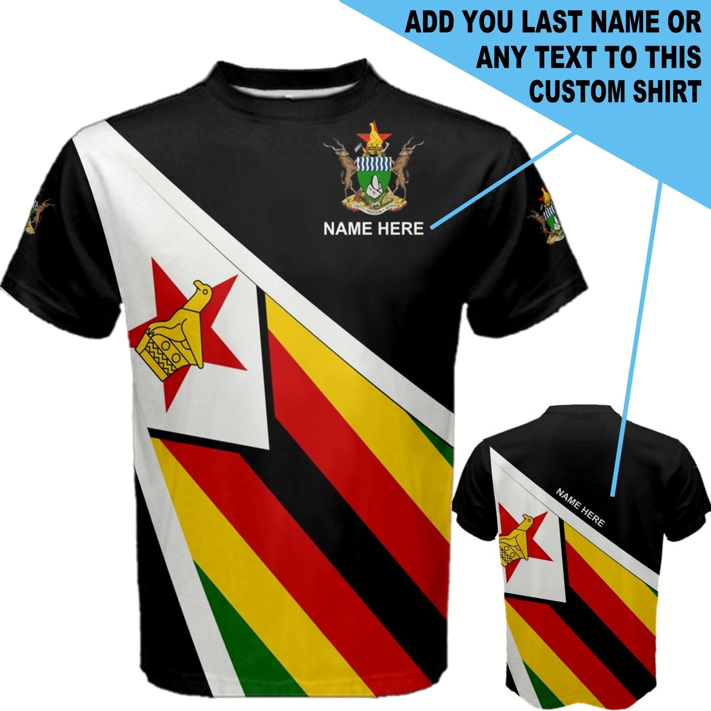 Custom Name Zimbabwe Flag Coat of Arms T-shirt