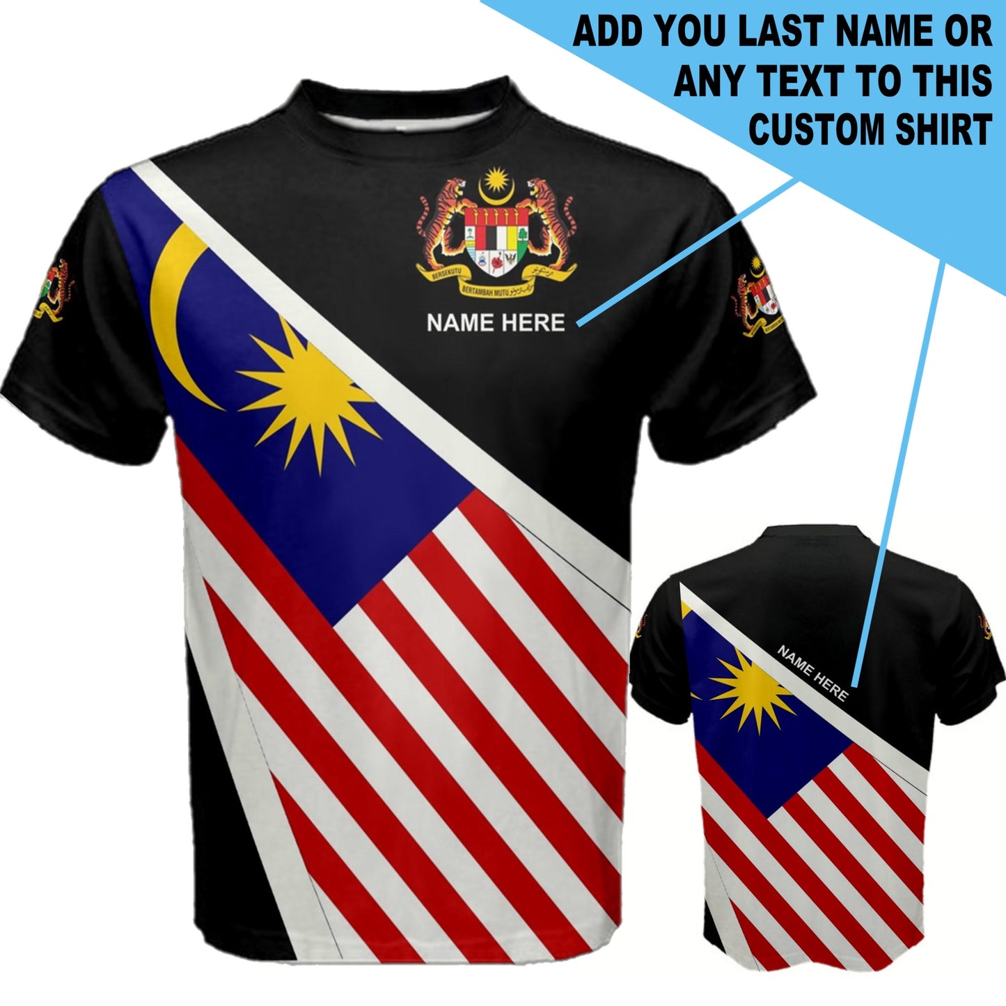 Custom Name Malaysia Flag Coat of Arms T-shirt