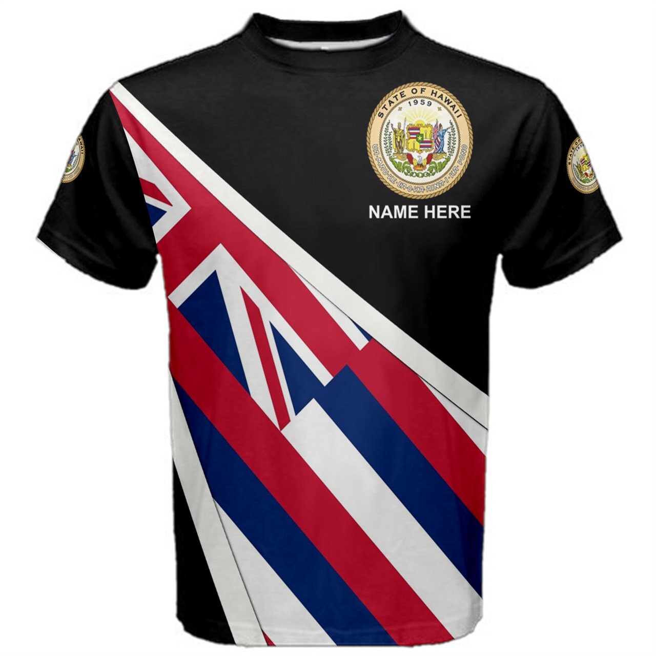 Custom Name Hawaii Flag Coat of Arms Men's or Kids T-shirt