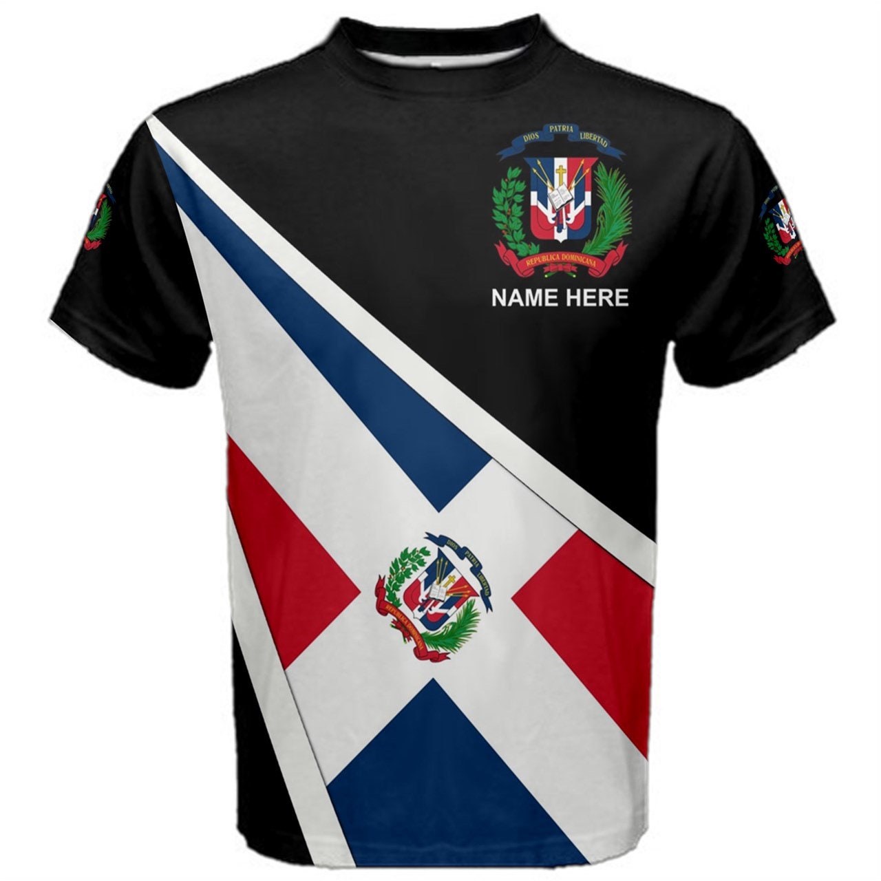 Custom Name Dominican Republic Flag Coat of Arms Men's or Kids T-shirt