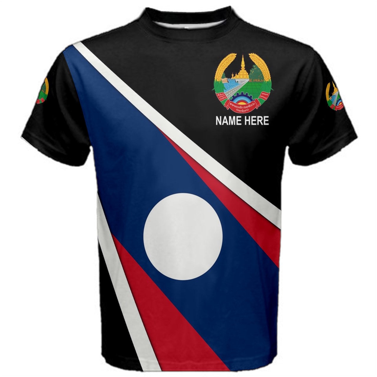 Custom Name Laos Flag Coat of Arms Men's or Kids T-shirt