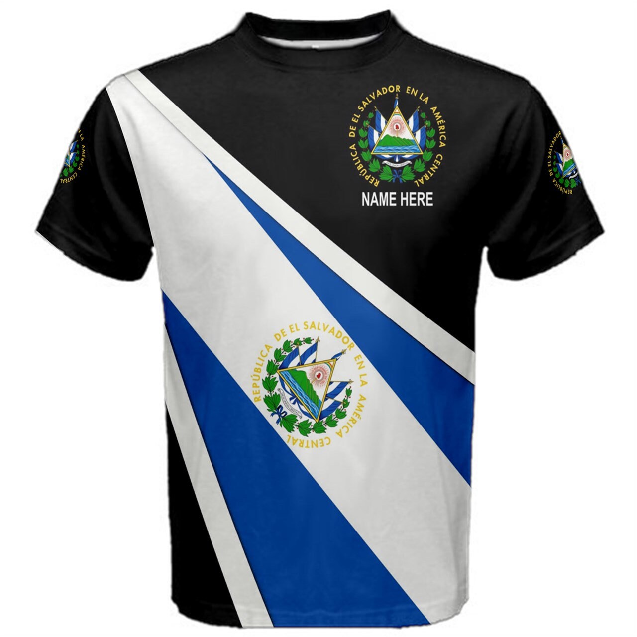 Custom Name El Salvador Flag Coat of Arms Men's & Kids T-shirts