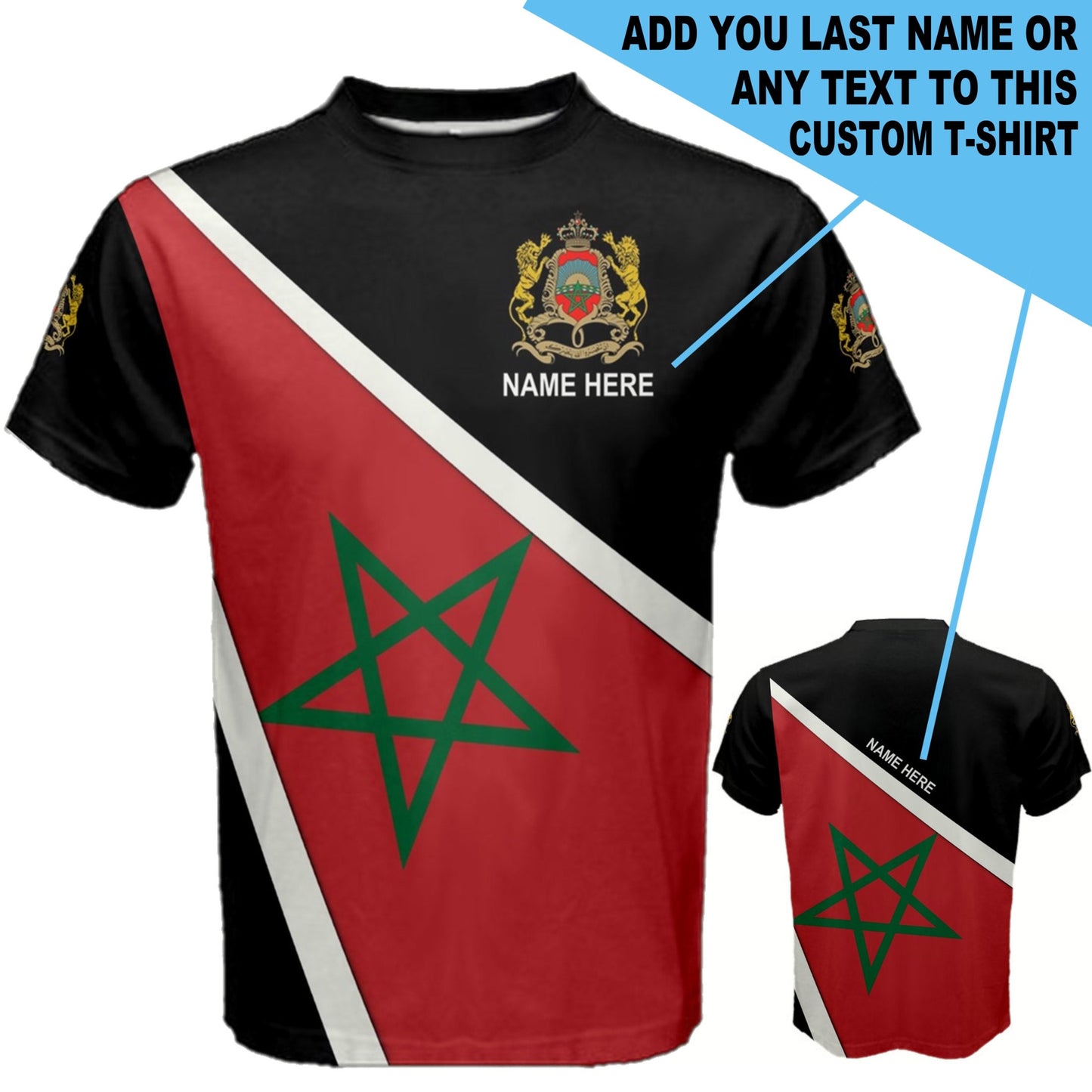 Custom Name Morocco Flag Coat of Arms Men's & Kids T-shirts