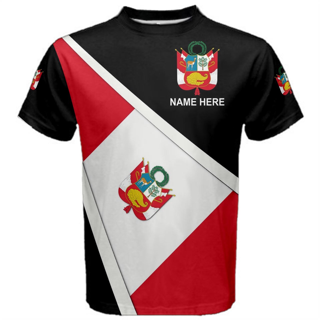Custom Name PERU Flag Coat of Arms Men's & Kids T-shirts