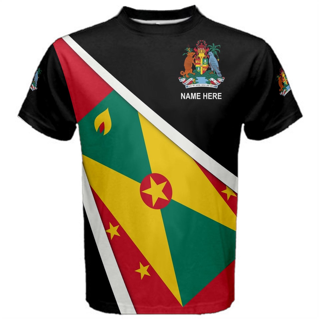Custom Name Grenada Flag Coat of Arms Men's or Kids T-shirt