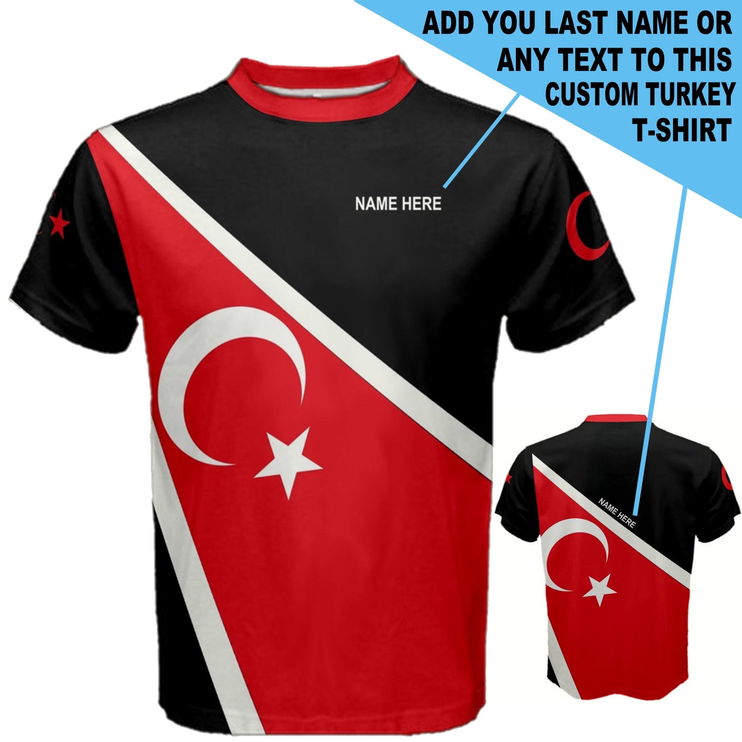 Custom Personalized Name Turkey Flag Men's or Kids T-shirt