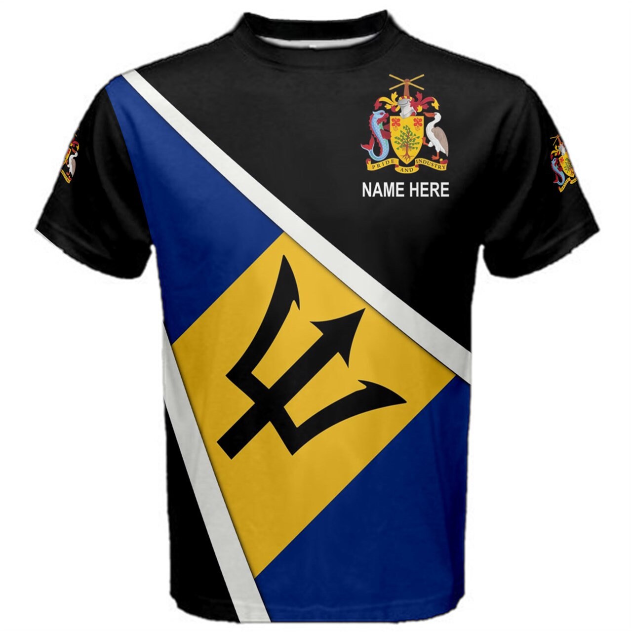 Custom Name Barbados Flag Coat of Arms Men's or Kids T-shirt