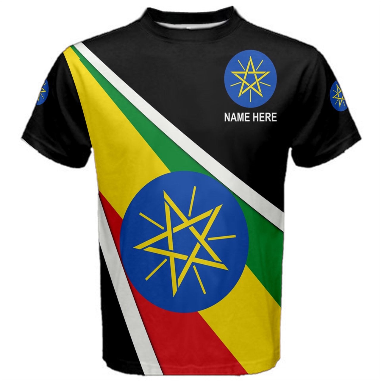 Custom Name Ethiopia Flag Coat of Arms Men's or Kids T-shirt