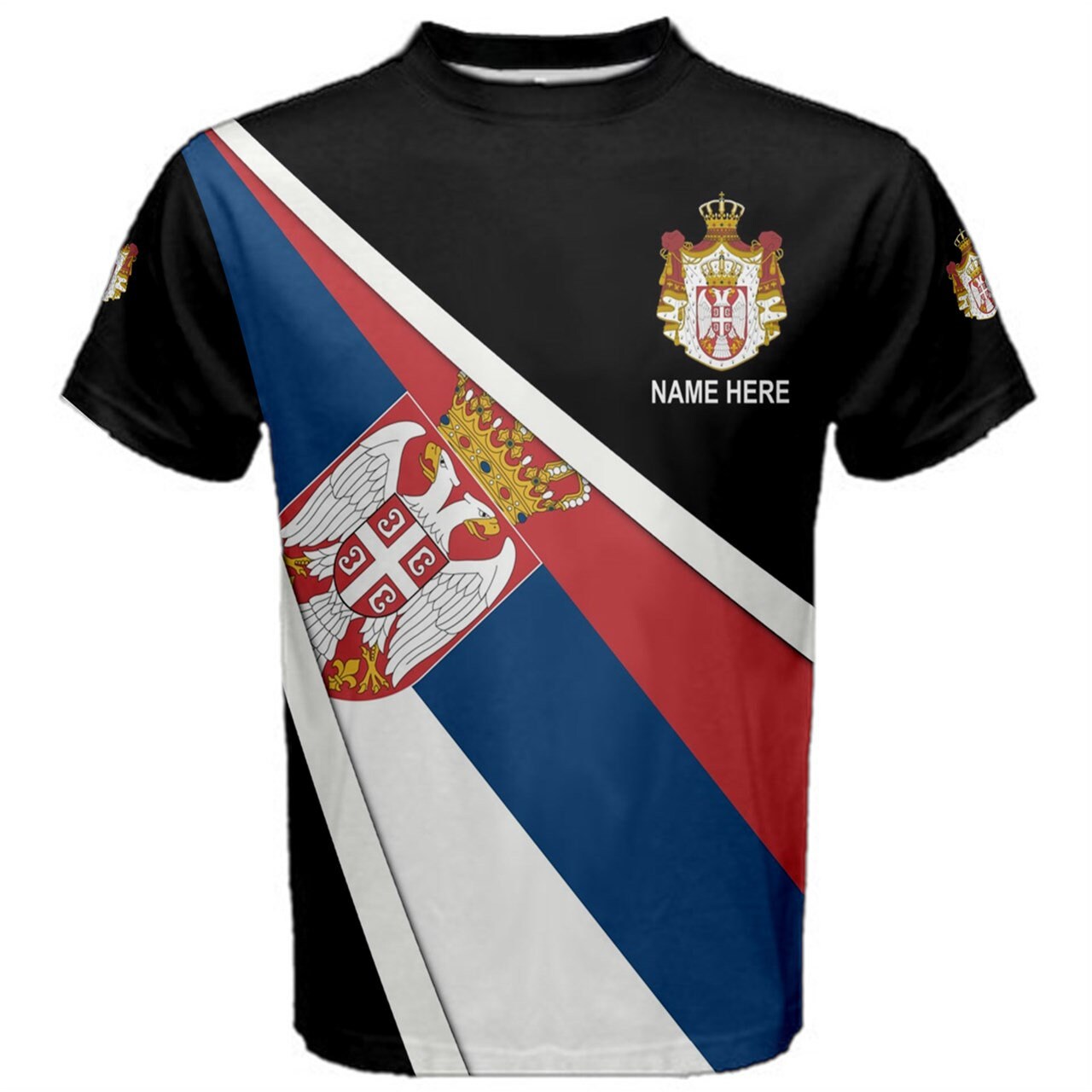 Custom Name Serbia Flag Coat of Arms Men's or Kids T-shirt
