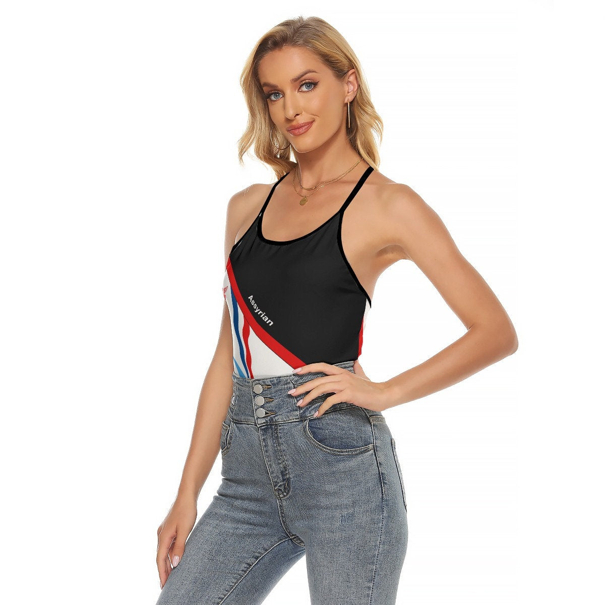 Assyrian Flag Women's Criss-Cross Open Back Assyria Tank Top