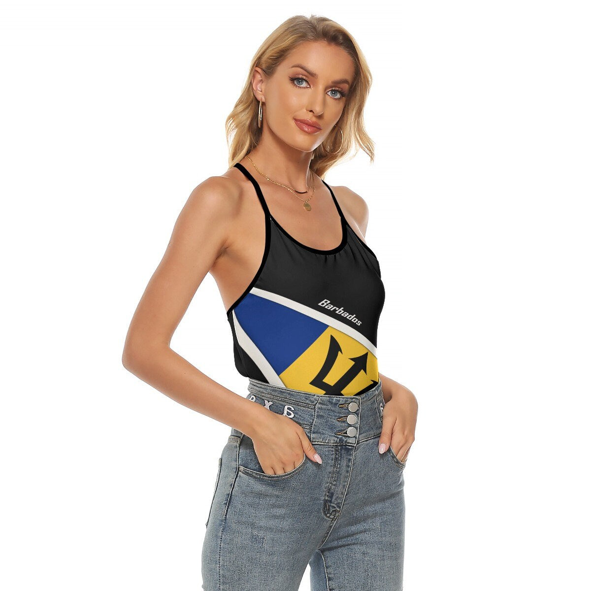 Barbados Flag Women's Criss-Cross Open Back Tank Top