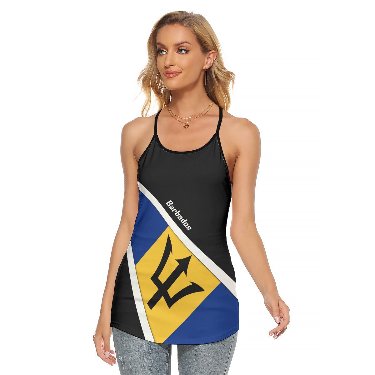Barbados Flag Women's Criss-Cross Open Back Tank Top