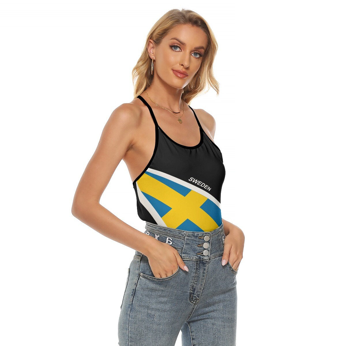Sweden Flag Women's Criss-Cross Open Back Tank Top