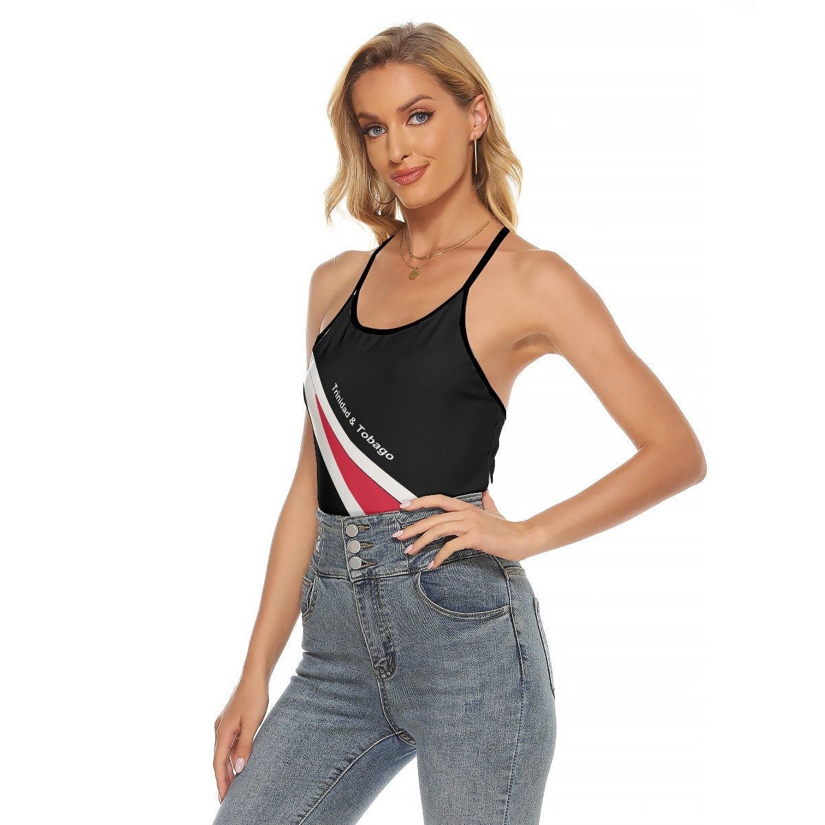 Trinidad & Tobago Flag Women's Criss-Cross Open Back Tank Top
