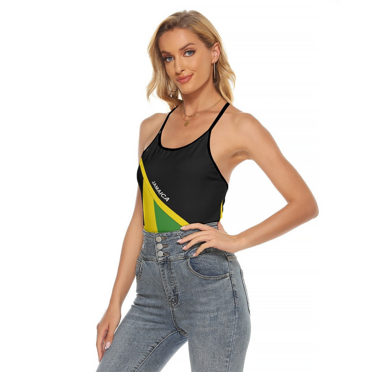 Jamaica Flag Women's Criss-Cross Open Back Tank Top