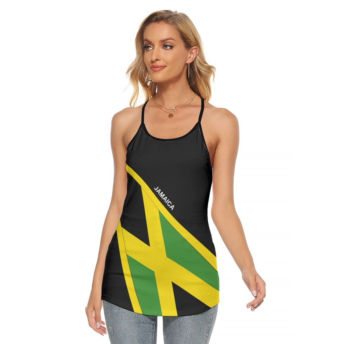 Jamaica Flag Women's Criss-Cross Open Back Tank Top