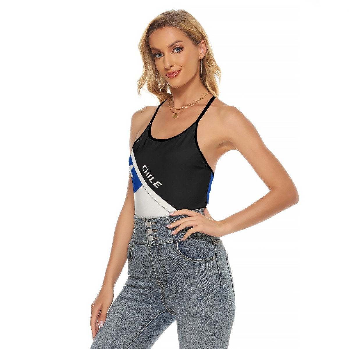 Chile Flag Women's Criss-Cross Open Back Tank Top
