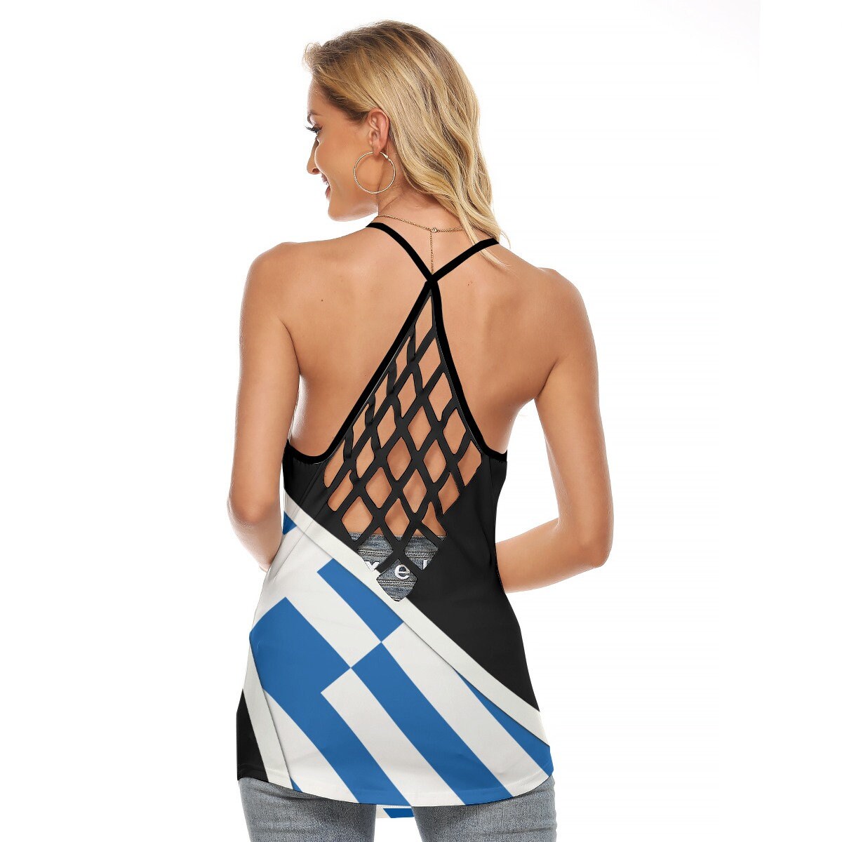Greece Flag Women's Criss-Cross Open Back Tank Top